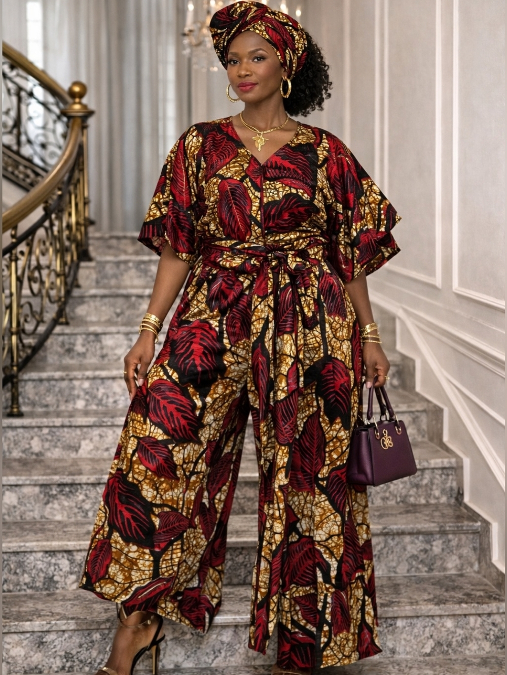 Free-Size African Print Wide-Leg Pants Blouse & Palazzo  - Fits M to 2XL